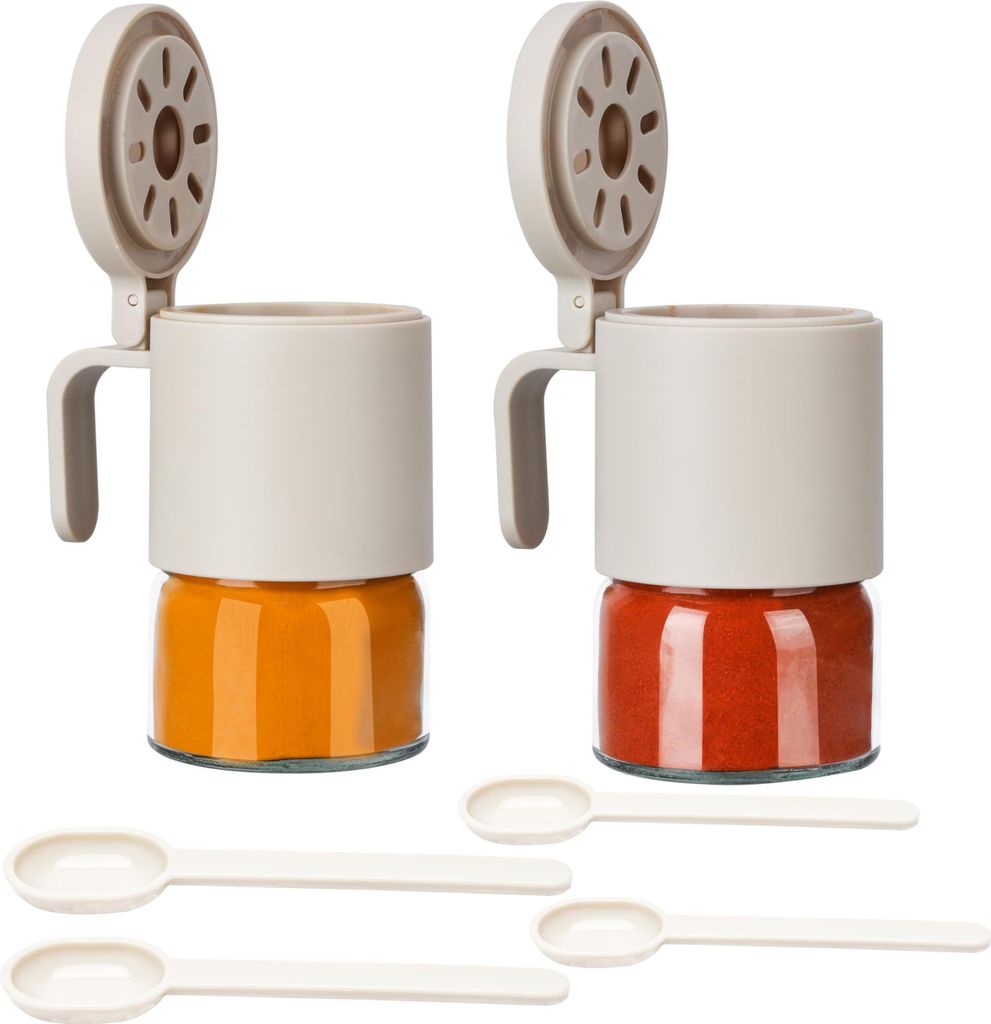 BELLE VOUS Gewürzdosen Set - 2 Stück - 350 ml pro Dose - Vorratsdose mit Deckel und Löffeln - Gewürzbox für Salz, Zucker und Kaffee - Zuckerst...