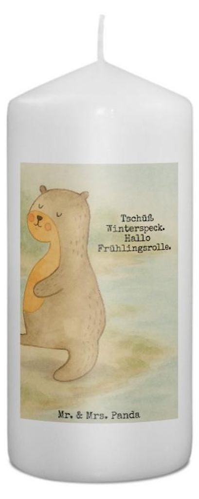 Mr. & Mrs. Panda Kerze Otter Bauch Design 15 x 7 cm - Weiß - Geschenk, Sportmuffel, Stumpenkerze, Blockkerze, dick, Bedruckte, Winterspeck, Erinne...