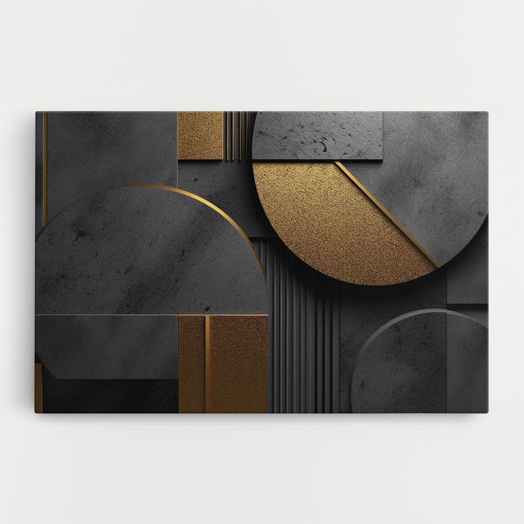 ARTHUB Leinwandbild 30x40 cm, Gold With Grey Circle | Wohnzimmerdekoration, Hängende Bilder, Wanddekoration, Heimdekoration, Abstrakte, Abstrakt...