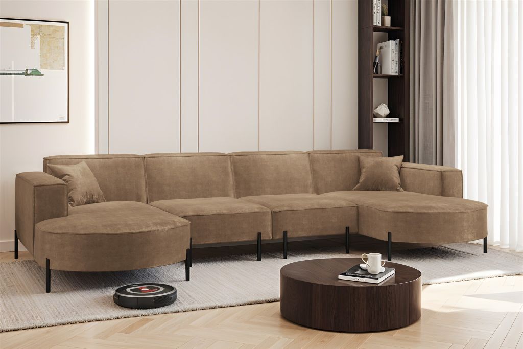 Wohnlandschaft U-Form Sofa VALENCIA XL in Stoff Noel Braun