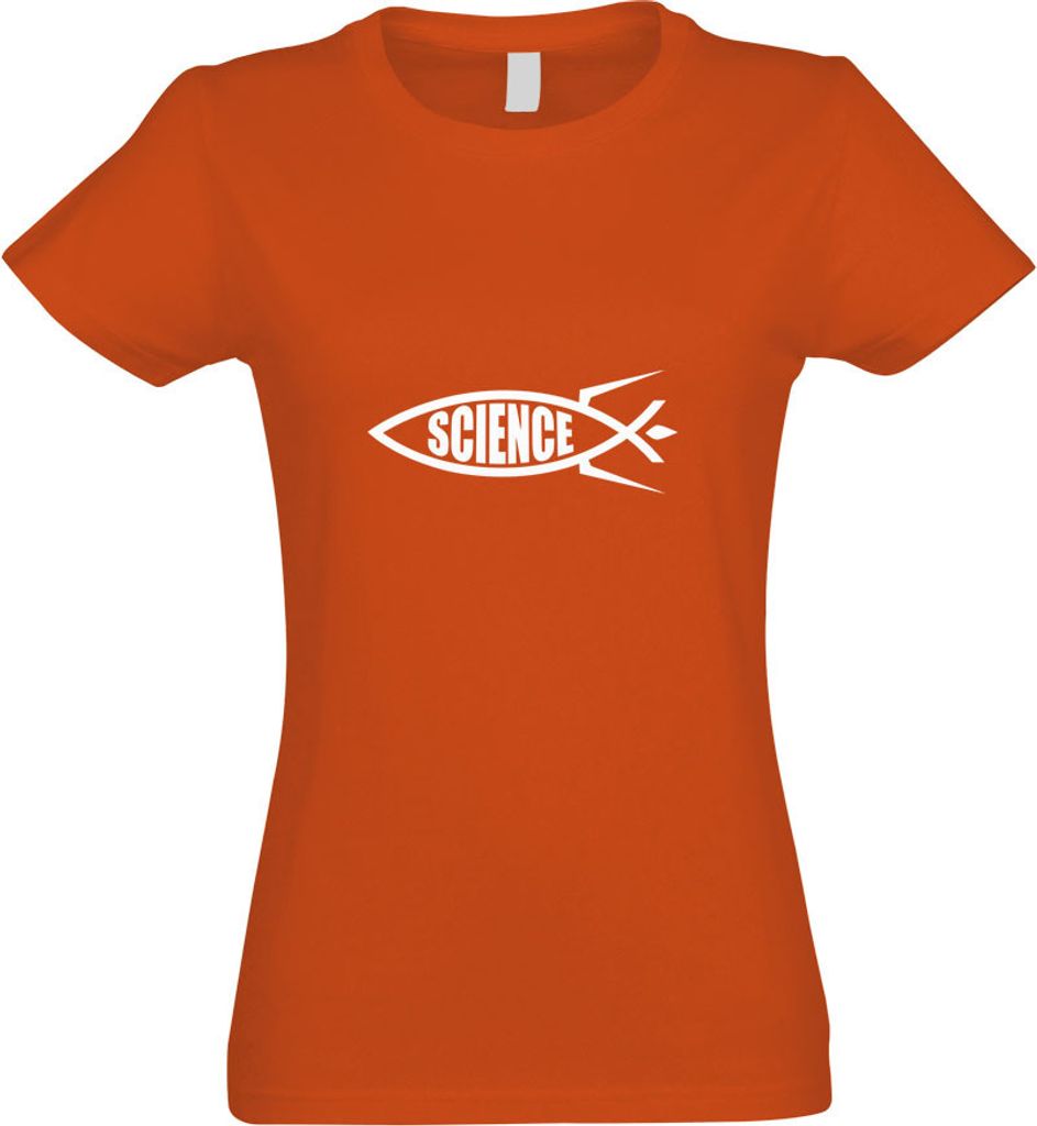 Kiwistar - T-Shirt tailliert - Damen - orange - Science Fisch - mit Motiv Bedruckt - Funshirt Design - Sport - Freizeit - Damen - XXL