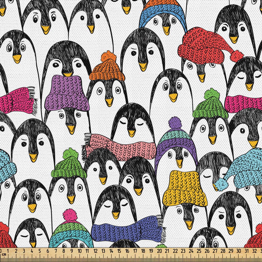 ABAKUHAUS Meerestiere Gewebe als Meterware, Arktische Tiere Bunte Hüten Mützen und Schals Kalt Winter Cartoon Skizze Muster, 2 M (148 x 200 cm), ...