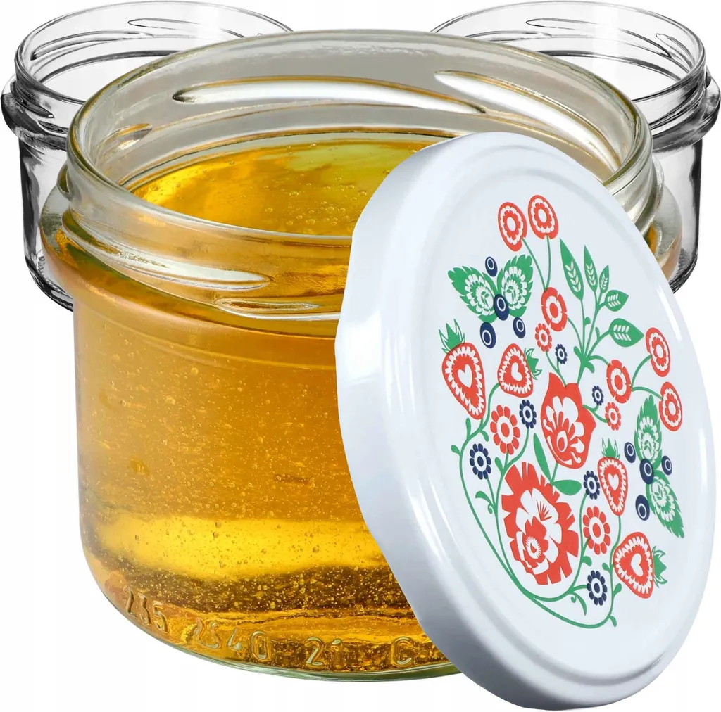 KADAX barattoli per conserve con coperchio "Tartu", barattoli per conserve, 235 ml, 100 pezzi, coperchio con motivo folcloristico