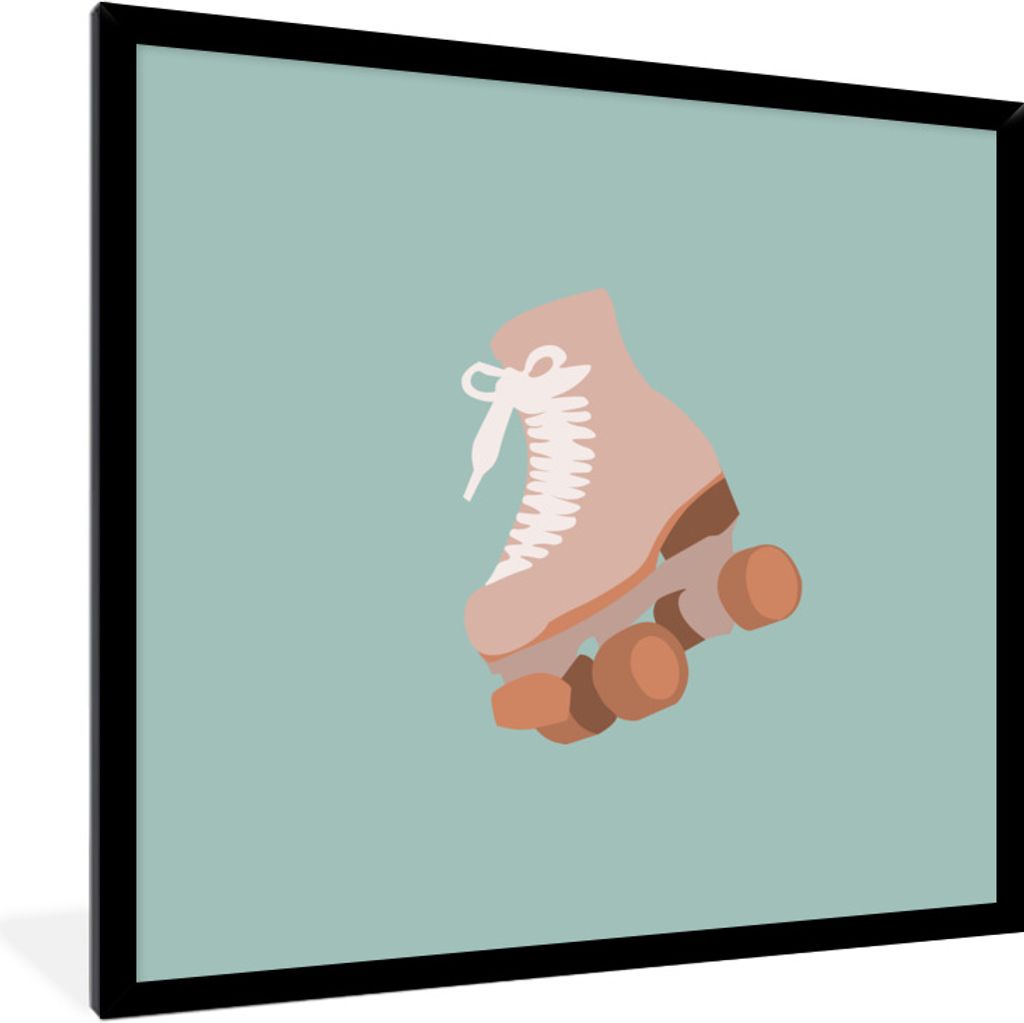 MuchoWow Gerahmtes Poster Sommer - Rollschuh - Pastell 40x40 cm - Poster mit Schwarzem Bilderrahmen Wandposter Rahmen Foto Bilder - Mit Rahmen - ...