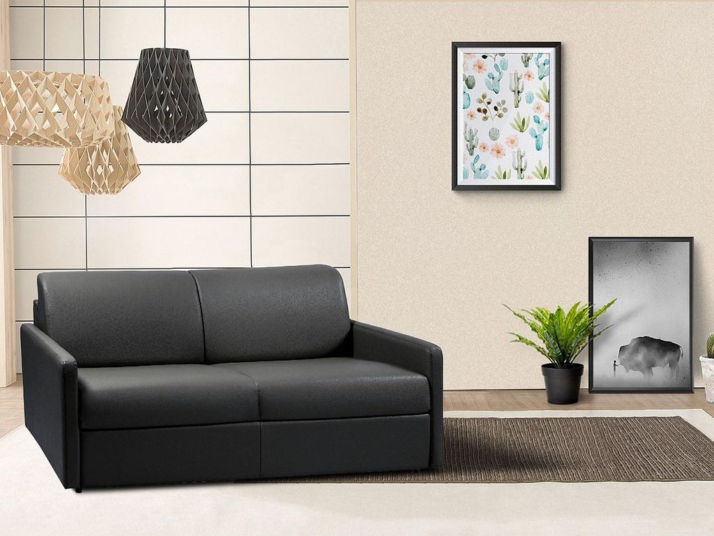 Vente-unique CALIFE, Sofabett, Schlafzimmer, Schwarz, 3 Sitz(e), Schwarz, Kunstleder