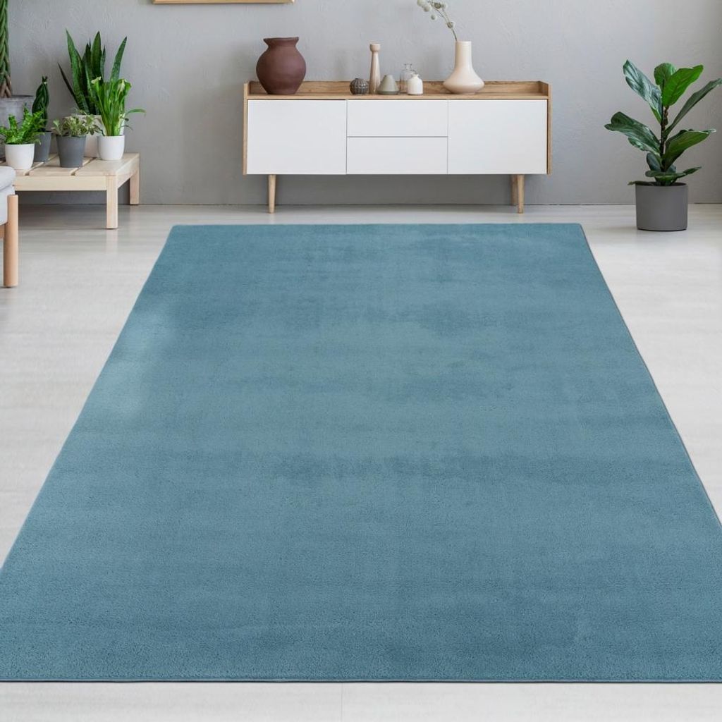 Moderner Teppich türkis samtig weich pflegeleicht Größe - 140 x 200 cm