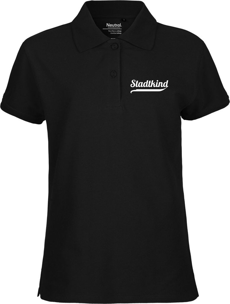 Huuraa Damen Polo Shirt Stadtkind Schriftzug XXL Black Bio Baumwolle Fairtrade Poloshirt Geschenkidee