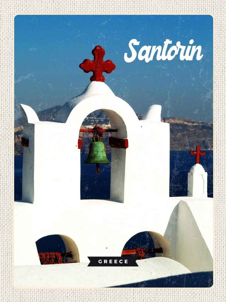 vianmo Holzschild 40x30 cm Santorini Greece Meer weiß blau Bildmotiv Reisemotiv Europa