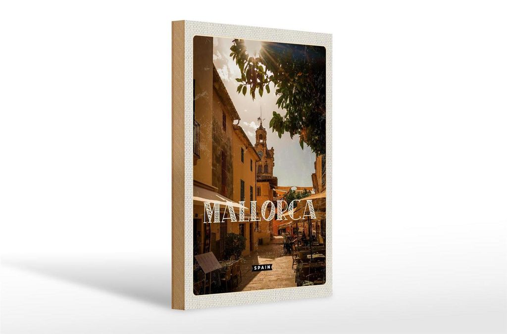 Holzschild Reise 20x30cm Mallorca Spain Urlaubsort Altstadt