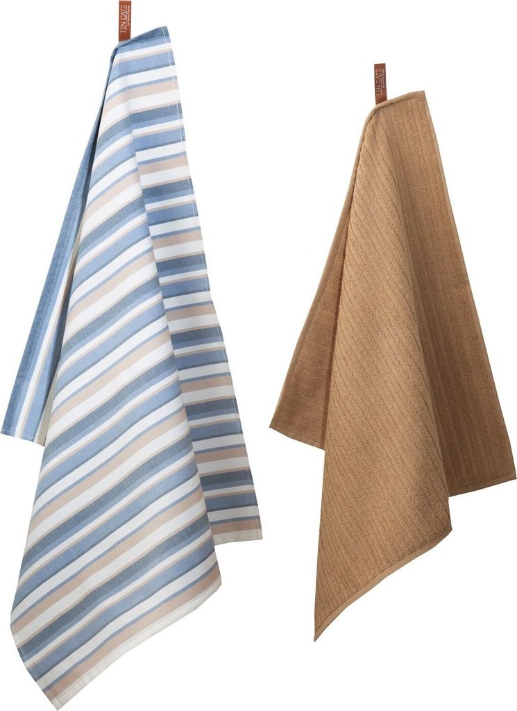 Keukenset stripe denim blauw/zand ten cate 1x theedoek 1x keukendoek
