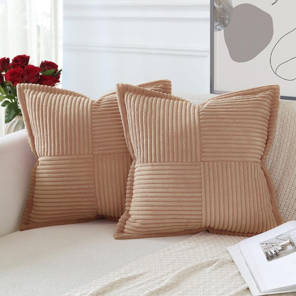 Set mit 2 Kissenbezügen aus Cord-Samt, weiche Dekokissen, moderne Kissenbezüge mit eingefassten Kanten, für Wohn- und Schlafzimmer, Khaki, 50 x ...