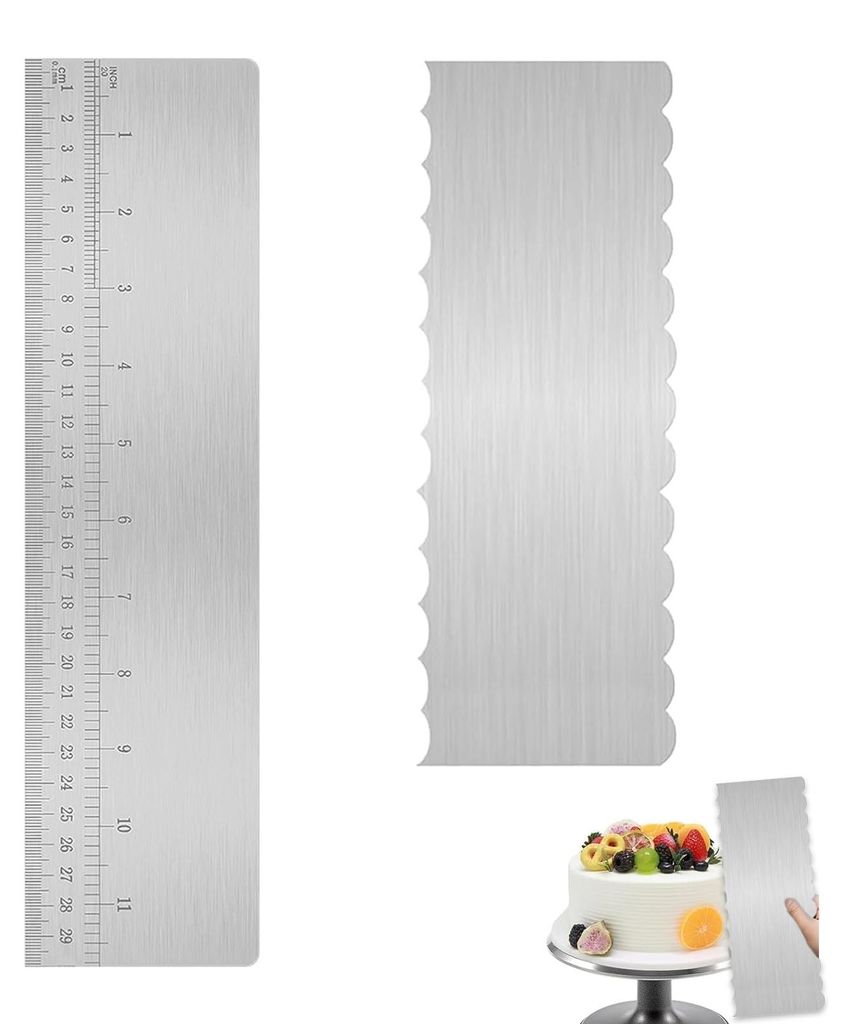 Tortenspatel/Schaber, Edelstahl, 22 x 7,7 cm, silberfarben, zum Herstellen verschiedener gekämmter Tortenränder und Tortendekorationen.