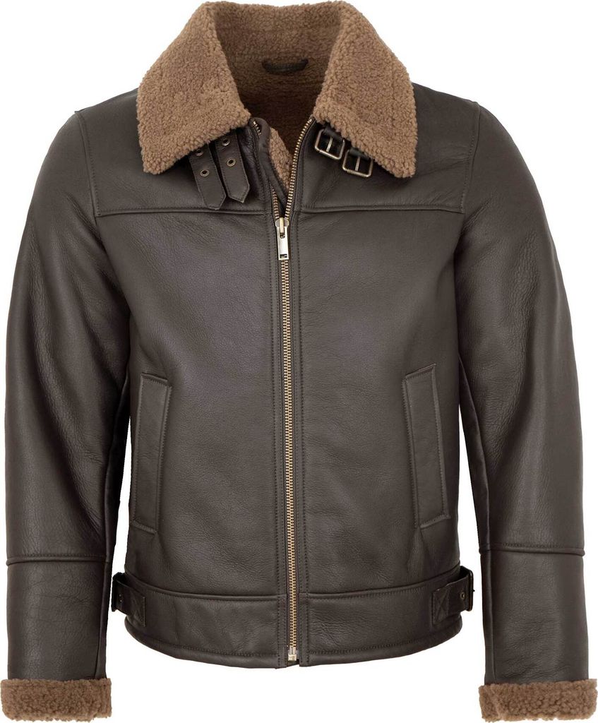 Jilani - Herren Lammfelljacke Lederjacke Lammfell braun : 58