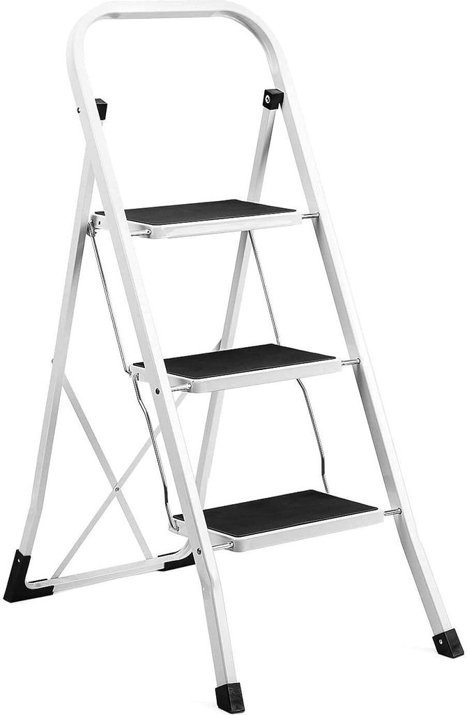 House Day 3 Stufen Trittleiter klappbare Trittleiter 76cm (B) x 105cm(H), Klapptritt, Stehleiter, rutschfest, bis zu 150kg belastbar