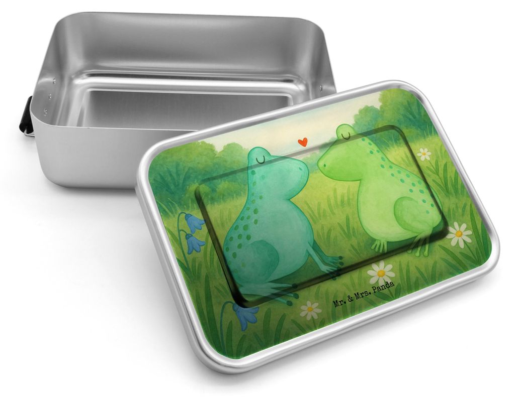 Mr. & Mrs. Panda Lunchbox Frosch Liebe Design - Weiß - Geschenk, Lunchdose, Snackbox, Hocheitstag, Hochzeitstag, Freundin, Metall, Frösche, Vespe...