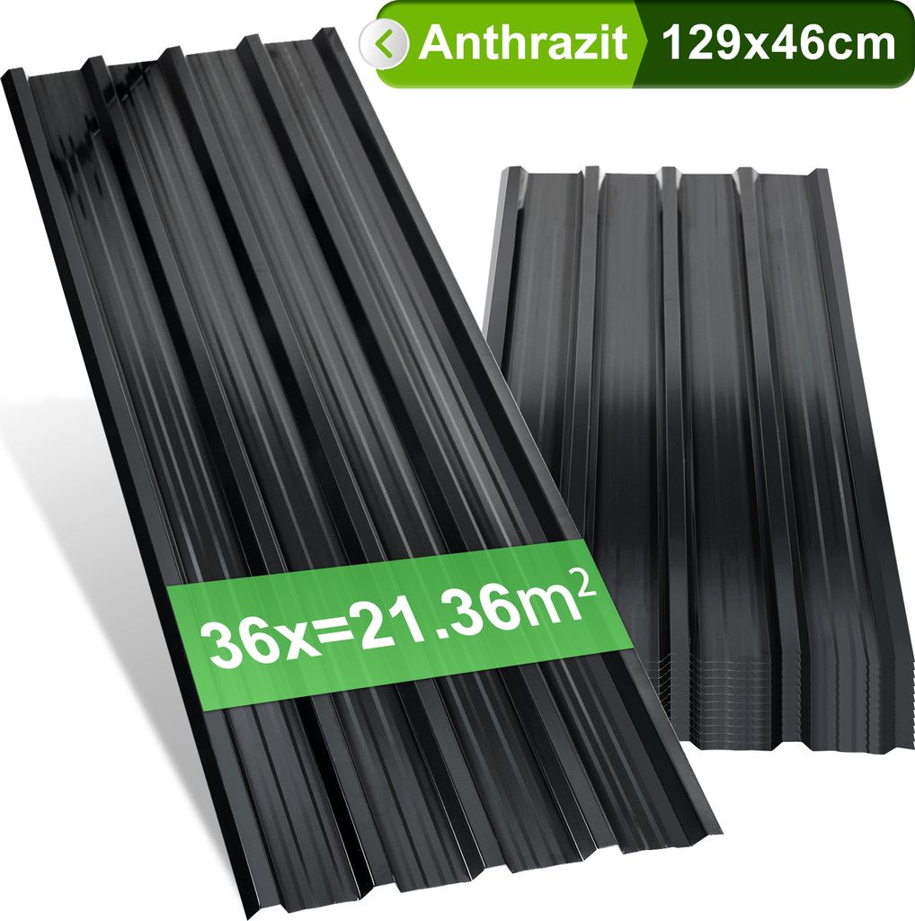 Trapezblech 129x46cm Anthrazit 12/24/36 Stück Metallblech Dachblech Stahlblech für Gerätehaus Carport - 36er Set (21m²)