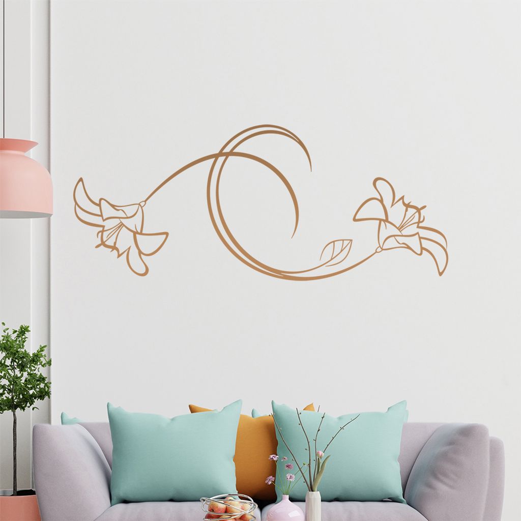 Blumen - Linien Wandtattoo in 6 Größen - Wandaufkleber Wall Sticker - Dekoration, Küche, Wohnzimmer, Schlafzimmer, Badezimmer