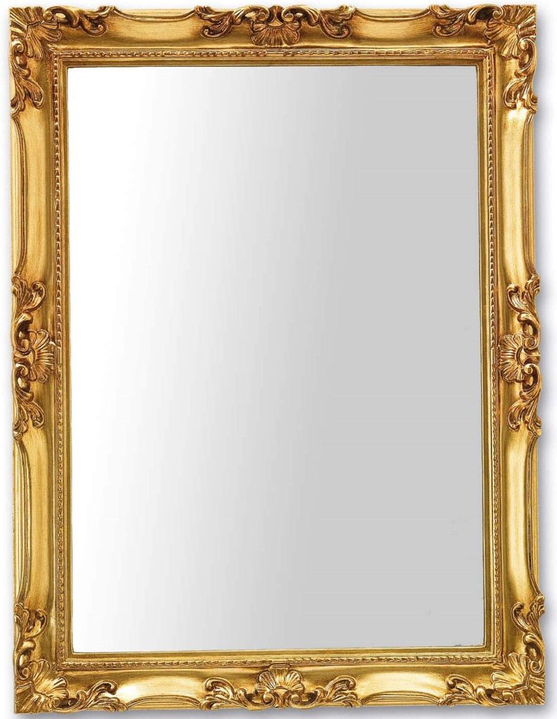 MO.WA Wandspiegel Spiegel klassisch Barock 62x82 Blattgold Rechteckig mit Holzrahmen Gold, Italy, Spiegel Schlafzimmer Wohnzimmer Badezimmer,