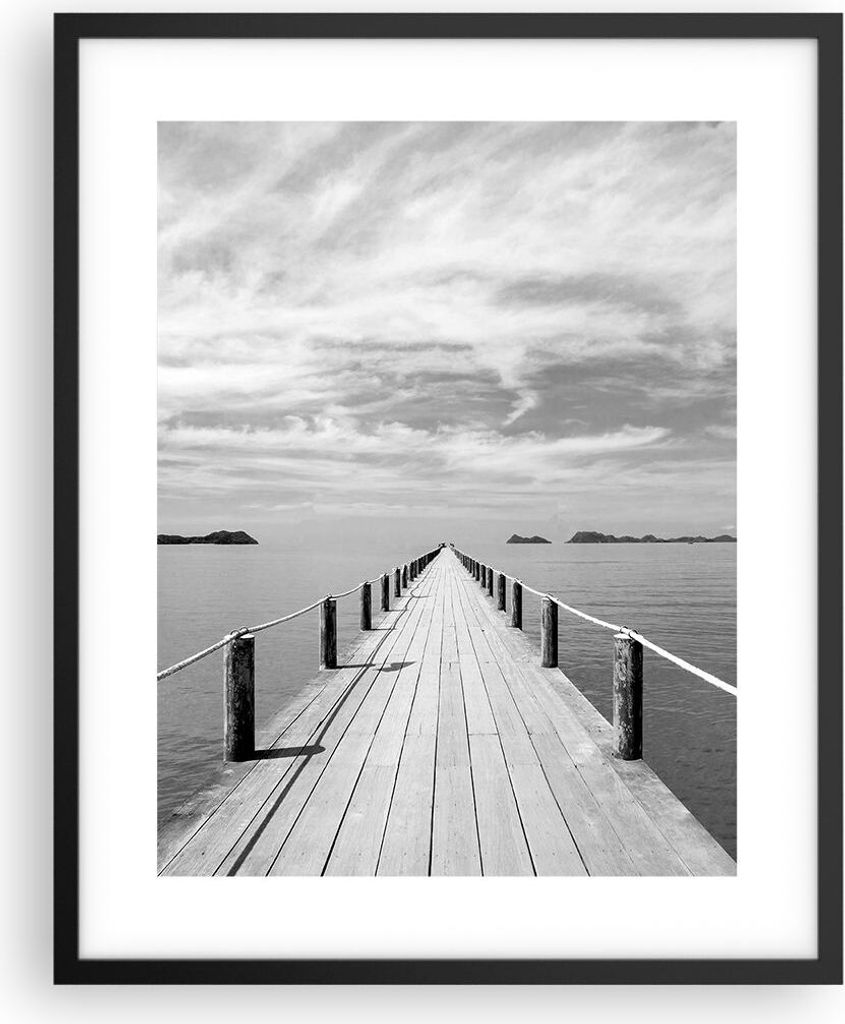 Gerahmtes Poster - Schwarzer Rahmen - Holz Brücke Meer - Produktbild 