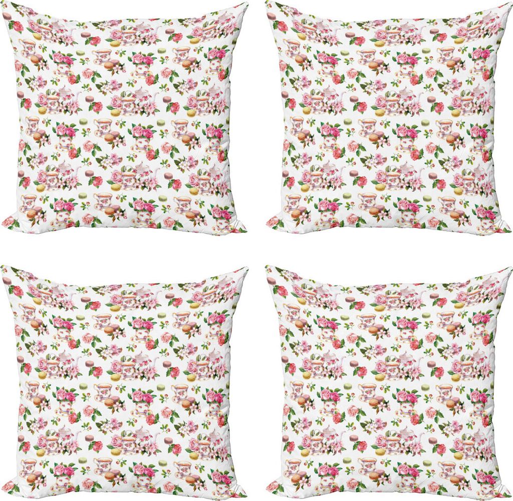ABAKUHAUS Jahrgang Kissenbezug Set (4 Stück), Bunte Antike Teekanne, Moderner Doppelseitiger Digitaldruck, 45 cm x 45 cm, Mehrfarbig