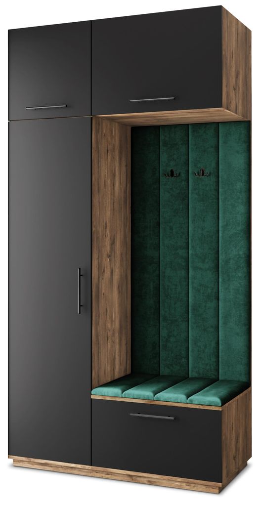 Masseno Garderobe-Set REMA 120/240/60 cm Modern Garderobenschrank Eiche Lefkas, Veloursstoff MONOLITH 37 (Grün)
