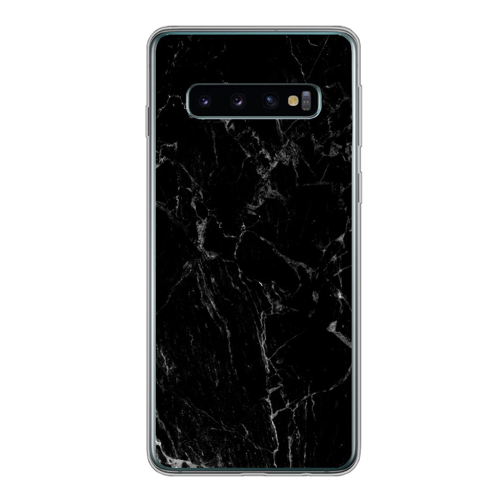 MuchoWow Handyhülle Schutzhülle Hülle für Samsung Galaxy S10 Marmor - Schwarz - Naturstein Silikon Softcase Handy Hülle - Handytasche