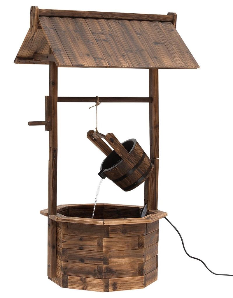 Gartenbrunnen, Zierbrunnen, Springbrunnen, Wasserfall, Regulierbar, Massivholz, Braun, 68 X 57 X 118 Cm