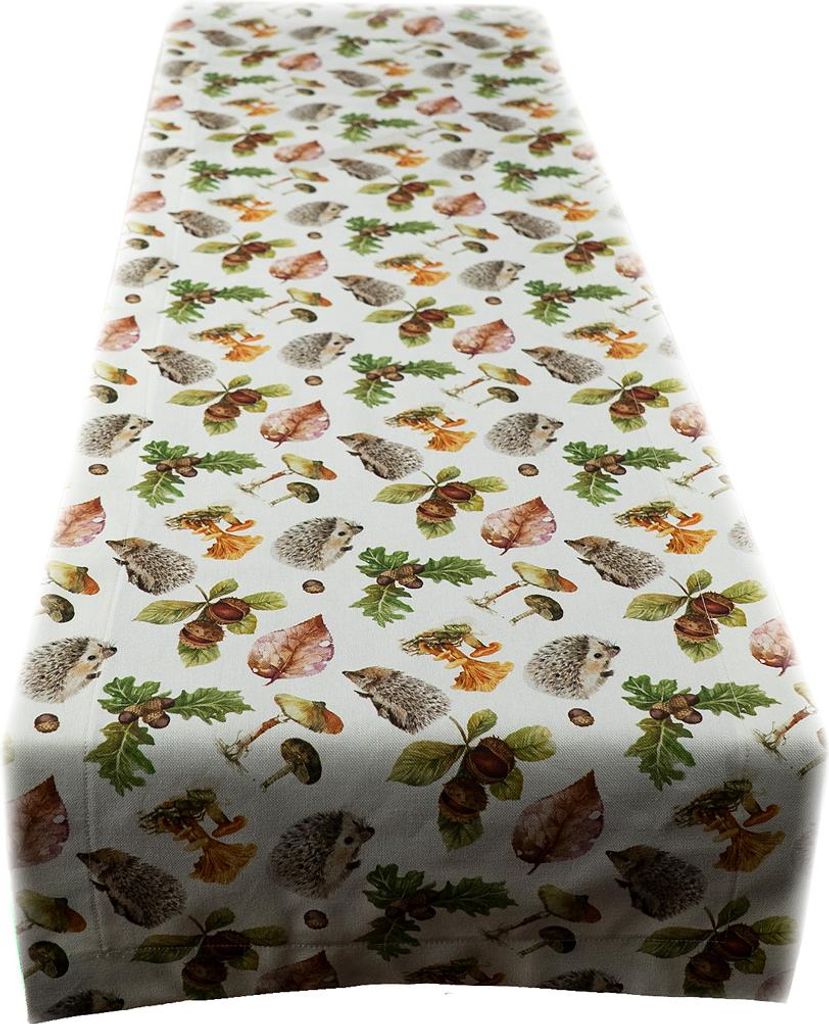 Tischdecke Tischläufer Druck Herbst Pilze Igel 40 x 140 cm