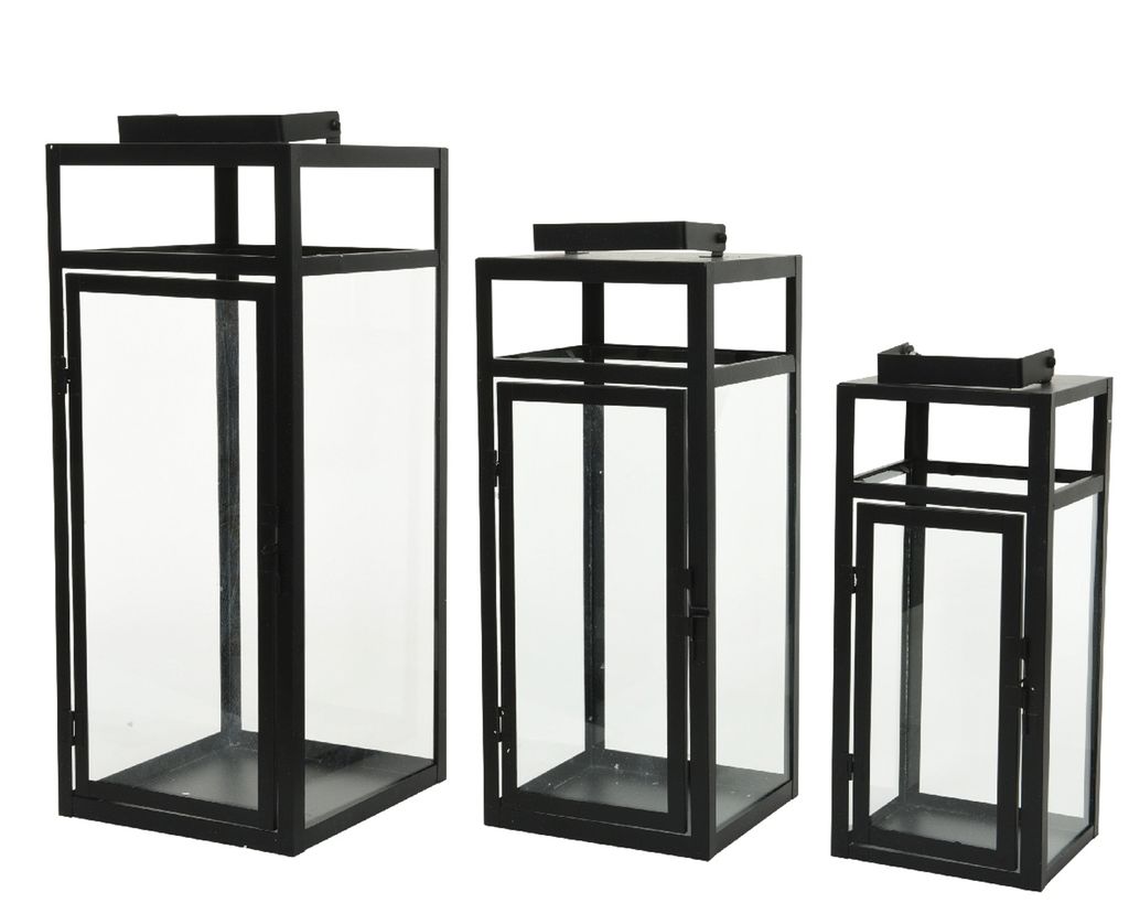 Laterne - Schwarz - 14 x 34 cm - Eisen - Glas - mit Produktbild 2