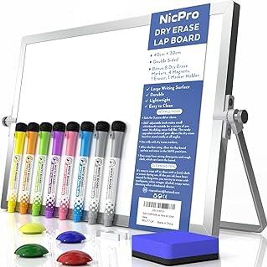 Nicpro Trockenlöschung Mini Whiteboard A3, Doppelseitiges Magnetische Desktop Schreibtafel mit Ständer, Stiften, Tragbare Staffelei Whiteboard f...