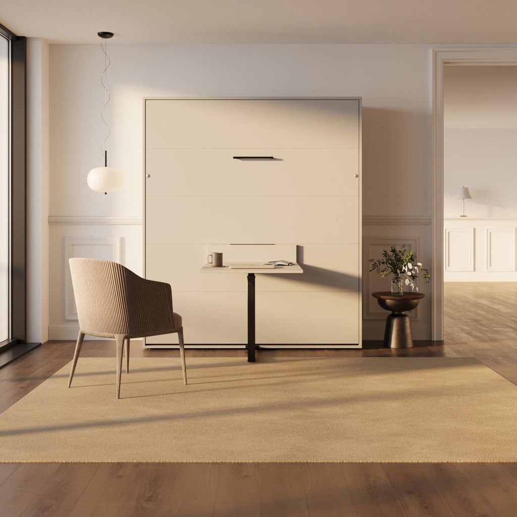 Schrankbett M3 (55cm Tiefe) 180x200cm Vertikal Perlgaru inkl.TISCH ohne Polsterrahmen