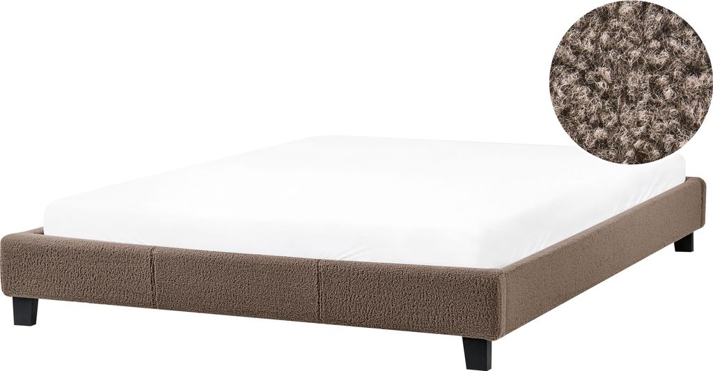 BELIANI Polsterbett Taupe Bouclé Stoffbezug mit Lattenrost 160x200 cm ohne Kopf- und Fußteil Modern Skandi Schlafzimmer Doppelbett Bettrahmen