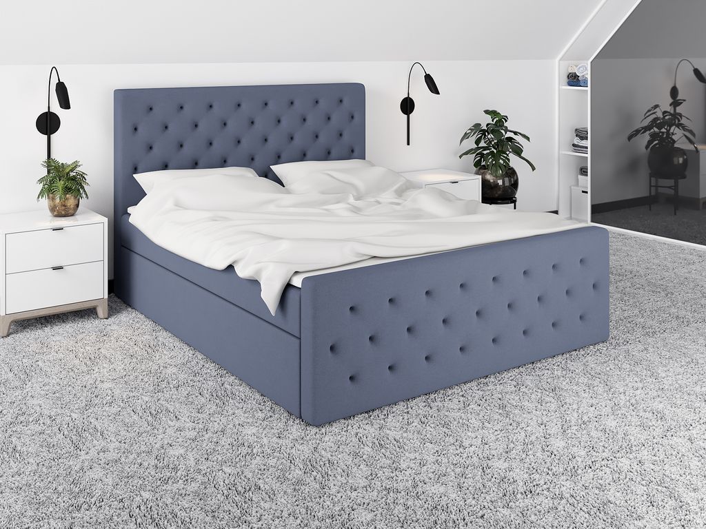 Boxspringbett LULI 120 x 200 mit 2 Bettkästen, Bonell-Matratze und Topper. Farbe: Grau