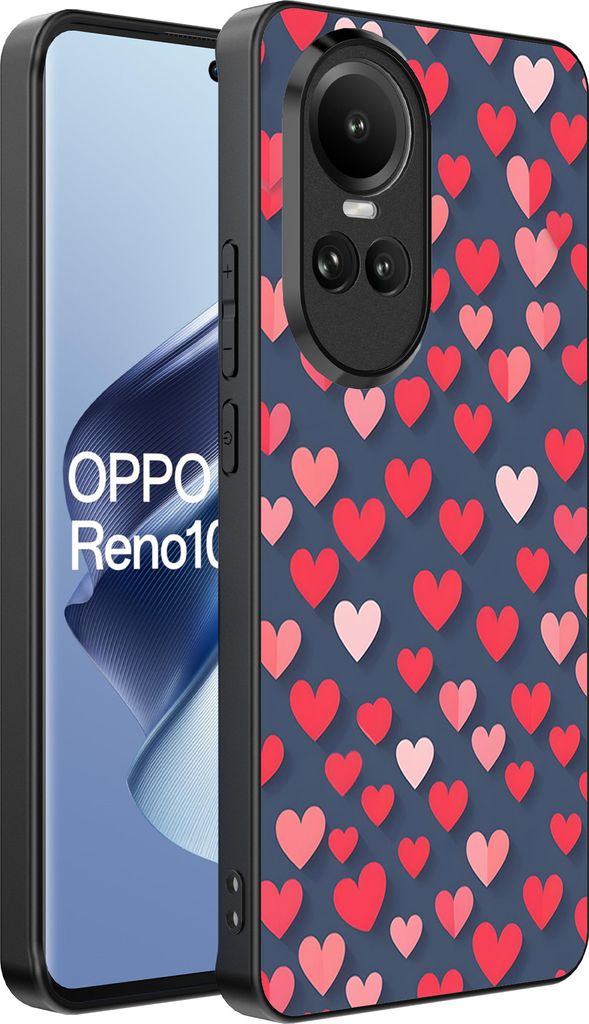 Smartphonica Handytasche passend für Oppo Reno 10 / 10 Pro mit rosa und rotem Herz Aufdruck - TPU Backcover Case mit rosa und rotem Herz Entwurf