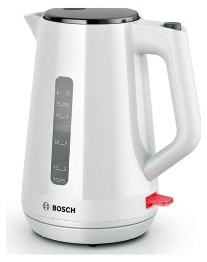 A white Bosch electric kettle is shown against a white background.
