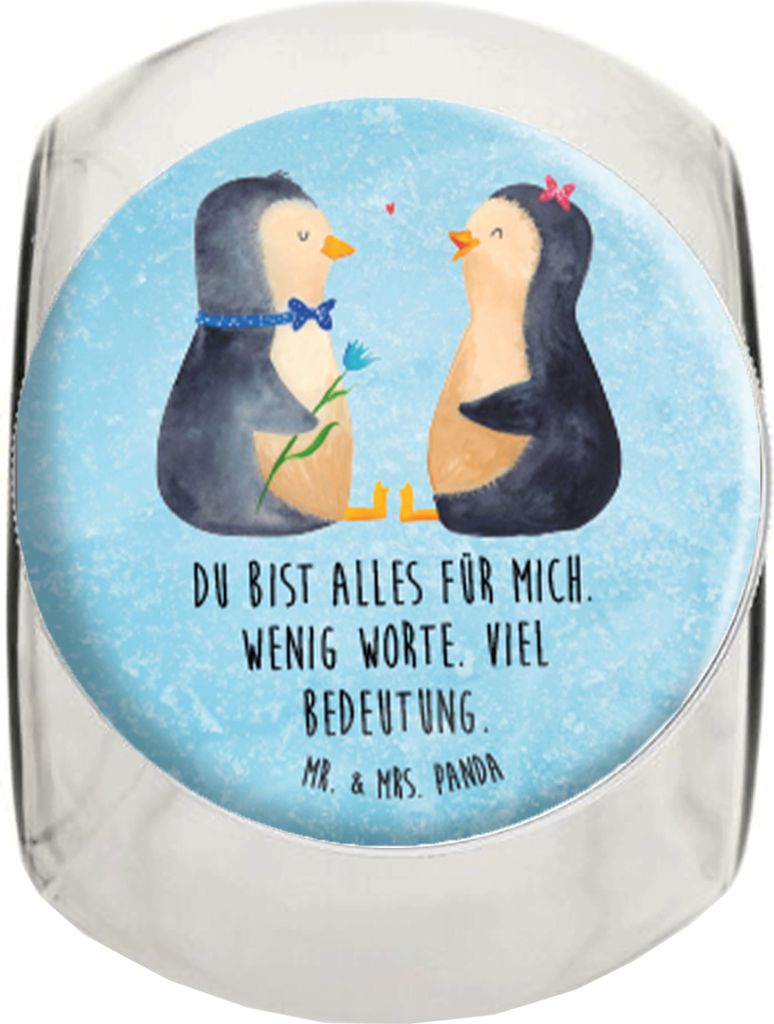 Mr. & Mrs. Panda Bonboniere Pinguin Pärchen XL 2000ml - Eisblau - Geschenk, Hochzeit, Teedose, Hochzeitsgeschenk, Liebe, aufbewahrungsglas, Vorrat...