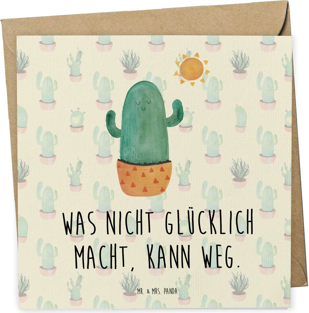Mr. & Mrs. Panda Grußkarte Kaktus Sonne - Kaktus Grün - Geschenk, Trennung, Kakteen, faltkarte, Sonnenschein, doppelkarte, Scheidung, Glück, anl...