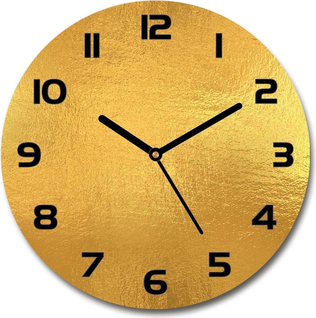Wanduhr aus Glas 30fi Glasbild Glasuhr Gehärtetes Glas - schwarze-zeiger - Golden foil background