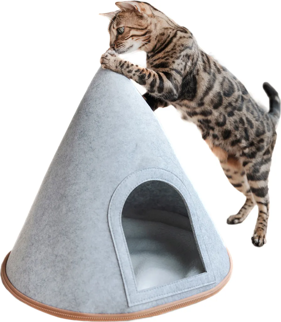 Cuccia Grotta Gatto Tipi Feltro | Grigio Chiaro Lavabile con Cuscino - 2
