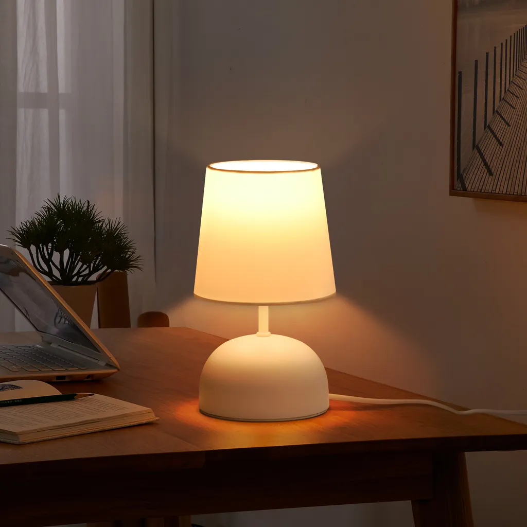 ZMH lampada da comodino lampada da tavolo con cavo - lampada da tavolo bianco tessuto lampada da notte moderna camera da letto lampada da letto design piccola lampada da tavolo per soggiorno ufficio tavolo da letto finestra hotel - 3