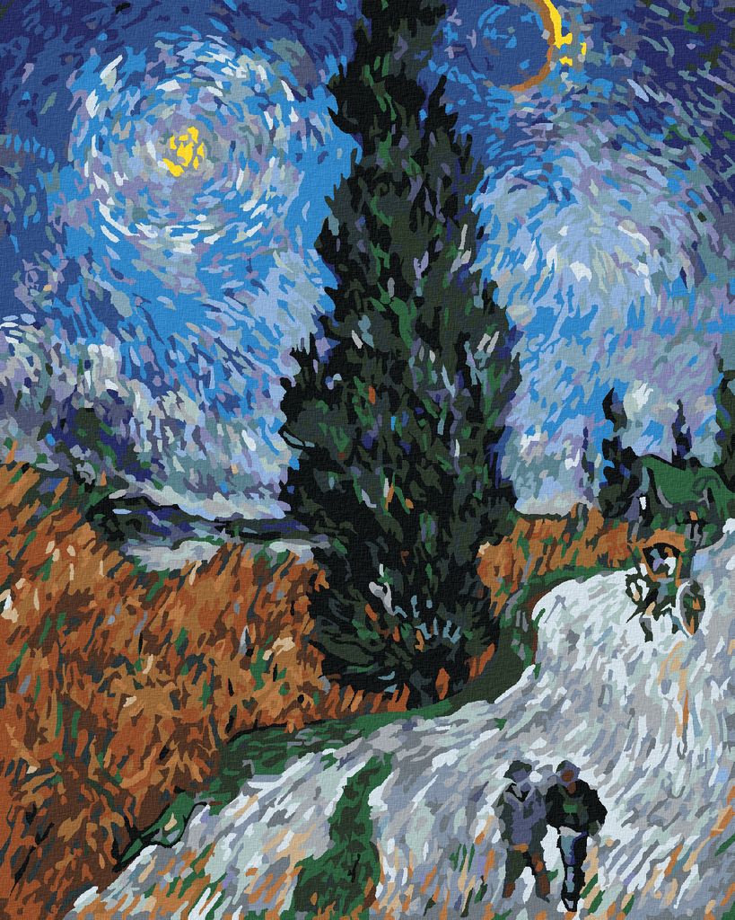 Diamondi - Diamond painting - LANDSTRAßE MIT ZYPRESSE UND STERN (VINCENT VAN GOGH), 40X50 cm, ohne Keilrahmen