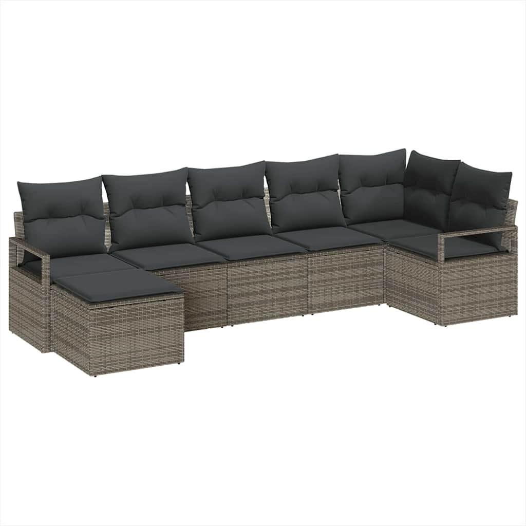 Sofa Set 7 pcs Grau Poly-Rattan
