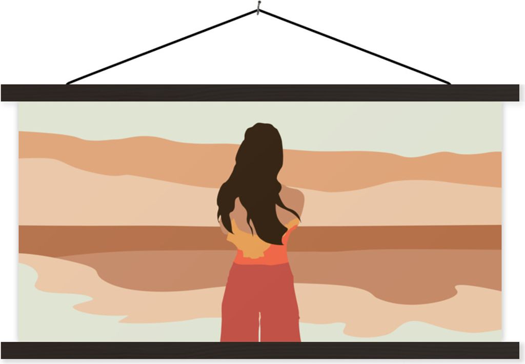 MuchoWow Textilposter Frauen - Strand - Sommer - Pastell 120x60 cm mit schwarzem Rahmen - Dekoration Schlafzimmer