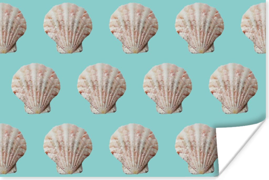 MuchoWow Poster Muscheln - Muster - Blau 60x40 cm - Schlafzimmerdekoration