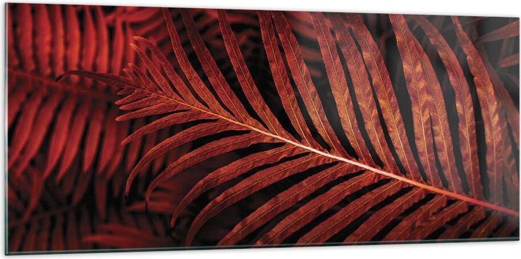 Bilder auf glas - Einteilig - Rot Blätter Palmen - 120x50cm - Glasbilder - Wandbilder - Bilder - zum Aufhängen bereit - Wanddekoration aus Glas -...