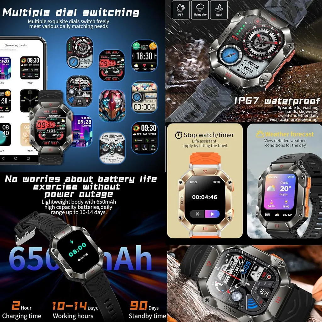 Activity Tracker Uomo 5ATM - Orologio Militare con Chiamate e SpO2 - 6
