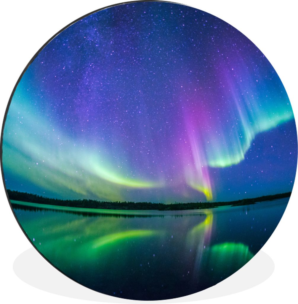 MuchoWow Aluminium Wandkreis Nordlicht - Sternenhimmel - Reflexion Ø 60 cm Wanddeko Modern Wohnzimmer - Wand Kreis - Wandbild - Schlafzimmer - A...