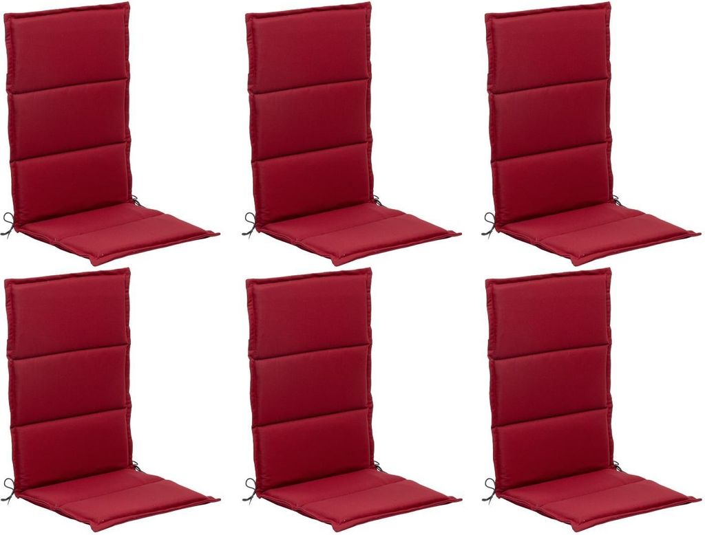 Gartenstuhlauflagen - Rot - Hochlehner - mit Stehsaum - 6er Set