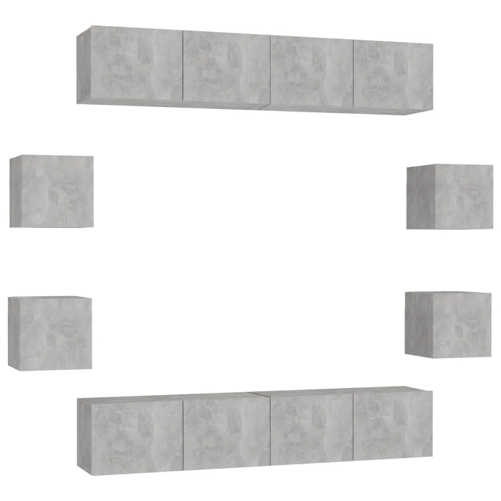 Ensemble 8 Meubles TV Bois Gris Béton - Organisation Salon Moderne