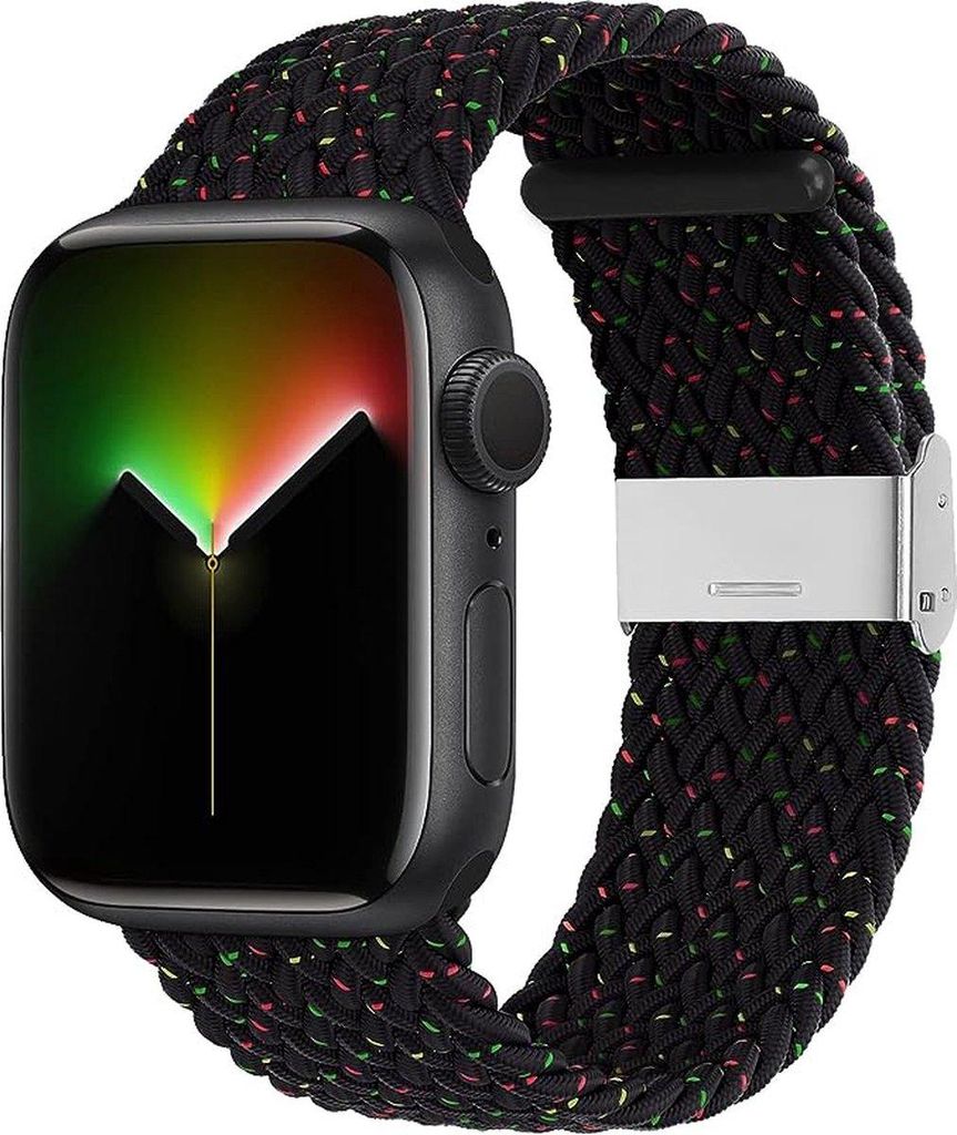 Stravo Nylon-Armband geflochten – Verstellbar mit Dornschließe – Kompatibel Apple Watch 38/40/41/42 mm & SE/Séries 1–11 – Schwarz/Punkte